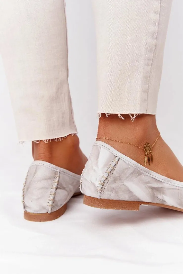 Sale Maciejka Damskie Skórzane Baleriny 01358-44 Brudny Beż