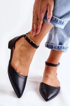 Damskie Boto Damskie Skórzane Baleriny Sandały W Szpic Czarne Caprise