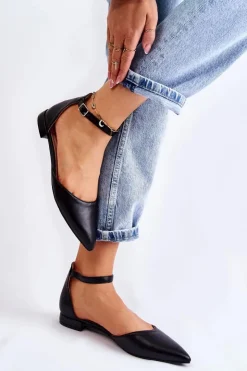 Damskie Boto Damskie Skórzane Baleriny Sandały W Szpic Czarne Caprise