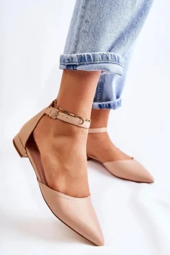Boto Sandały Płaskie|Baleriny Klasyczne*Damskie Skórzane Baleriny Sandały W Szpic Beżowe Caprise