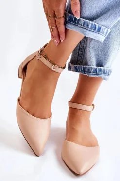 Boto Sandały Płaskie|Baleriny Klasyczne*Damskie Skórzane Baleriny Sandały W Szpic Beżowe Caprise