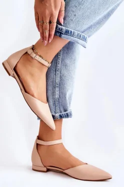 Boto Sandały Płaskie|Baleriny Klasyczne*Damskie Skórzane Baleriny Sandały W Szpic Beżowe Caprise