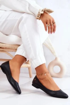 Damskie Maciejka Damskie Skórzane Baleriny Czarne 04100-01