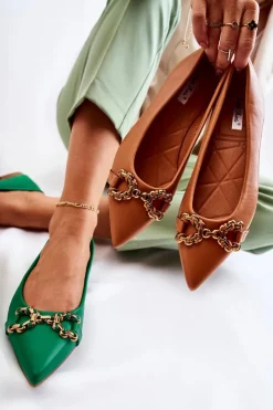 Boto Baleriny Klasyczne*Damskie Skórzane Baleriny W Szpic Z Ozdobą Camel Carlos