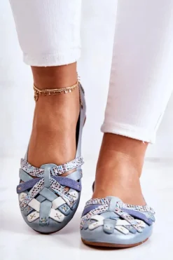 New Maciejka Damskie Skórzane Baleriny 01358-34 Jasnoniebieskie