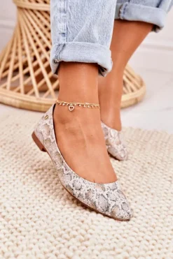 Damskie Maciejka Damskie Skórzane Baleriny Złoto Beżowe 04100-22