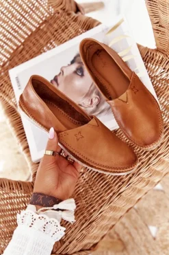 Hot Maciejka Damskie Skórzane Baleriny Rude 01930-52