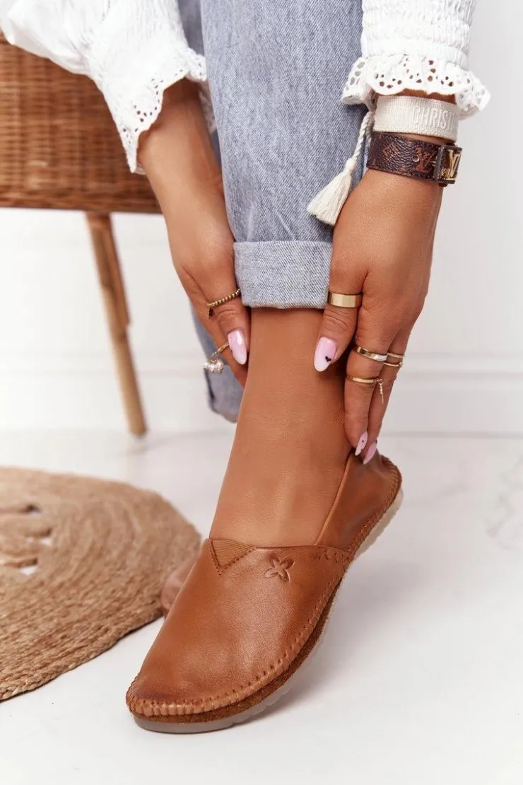 Hot Maciejka Damskie Skórzane Baleriny Rude 01930-52