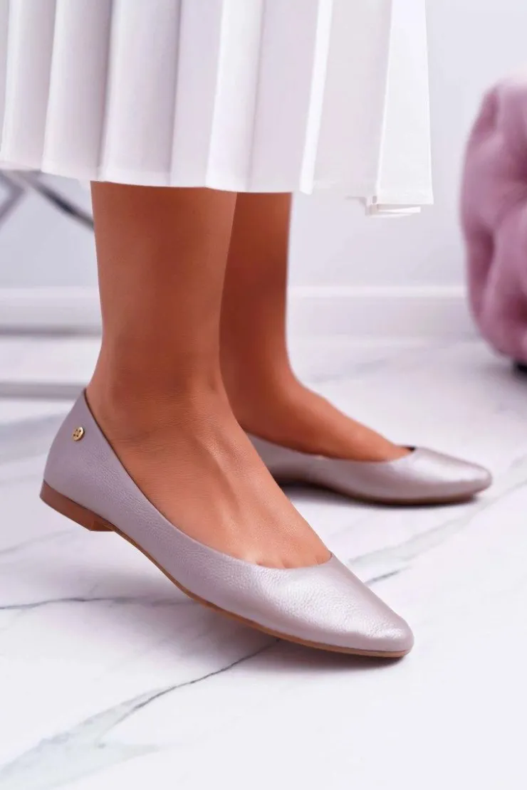 Maciejka Baleriny Skórzane|Baleriny Klasyczne*Damskie Skórzane Baleriny Metaliczne Beżowe 04100-10