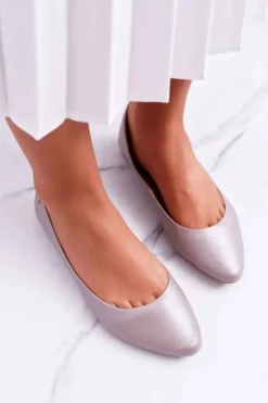 Maciejka Baleriny Skórzane|Baleriny Klasyczne*Damskie Skórzane Baleriny Metaliczne Beżowe 04100-10