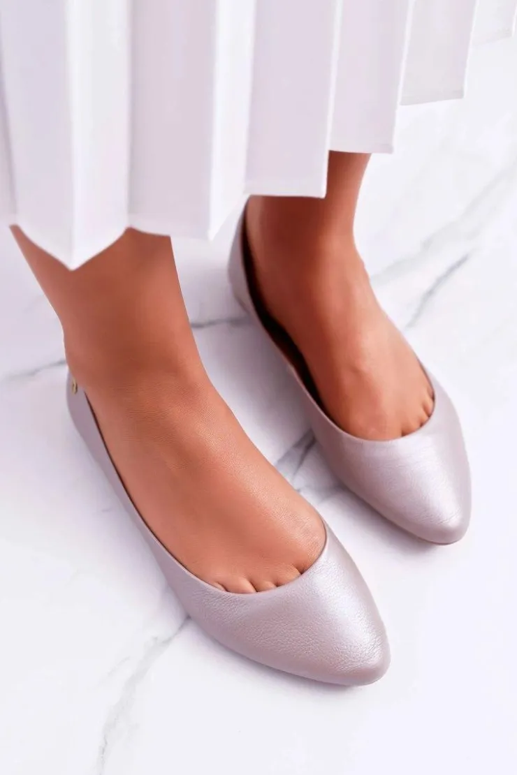 Maciejka Baleriny Skórzane|Baleriny Klasyczne*Damskie Skórzane Baleriny Metaliczne Beżowe 04100-10