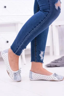 Best Boto Damskie Skórzane Białe Ażurowe Balerinki Erdola