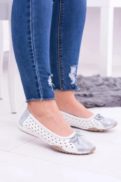 Best Boto Damskie Skórzane Białe Ażurowe Balerinki Erdola