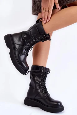 Boto Botki Wiosenne|Botki Sznurowane*Damskie Skórzane Botki Glany Sznurowane Czarne Passione