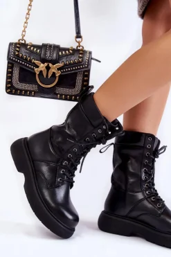 Boto Botki Wiosenne|Botki Sznurowane*Damskie Skórzane Botki Glany Sznurowane Czarne Passione