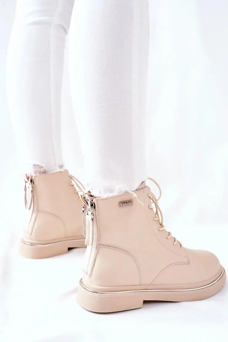 Hot GOE Damskie Skórzane Botki II2N4015 Beżowe