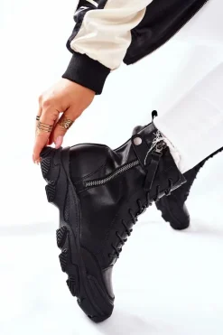 Outlet GOE Damskie Skórzane Botki II2N4031 Czarne