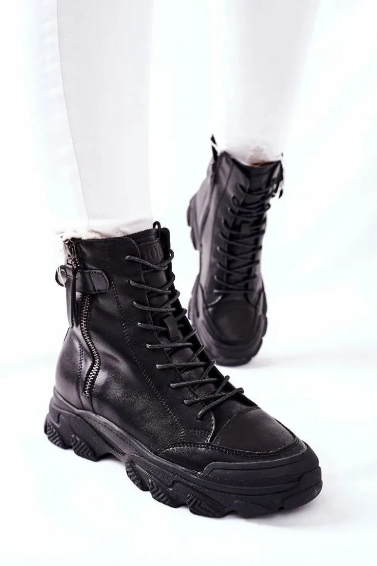 Outlet GOE Damskie Skórzane Botki II2N4031 Czarne