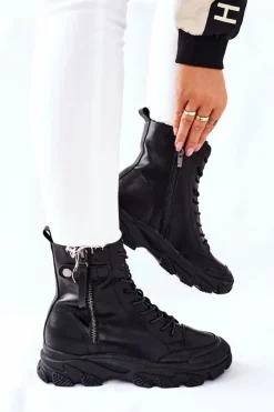 Outlet GOE Damskie Skórzane Botki II2N4031 Czarne