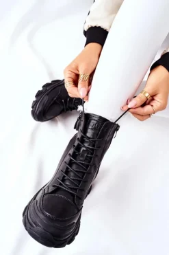 Outlet GOE Damskie Skórzane Botki II2N4031 Czarne