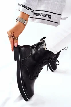 Damskie GOE Damskie Skórzane Botki II2N4014 Czarne