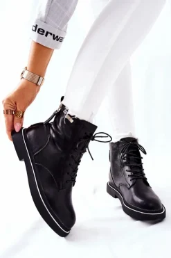 Damskie GOE Damskie Skórzane Botki II2N4014 Czarne