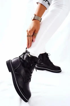 Damskie GOE Damskie Skórzane Botki II2N4014 Czarne