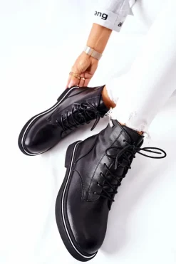 Damskie GOE Damskie Skórzane Botki II2N4014 Czarne