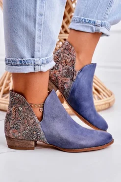 Hot Maciejka Damskie Skórzane Botki Granatowe 04091-27