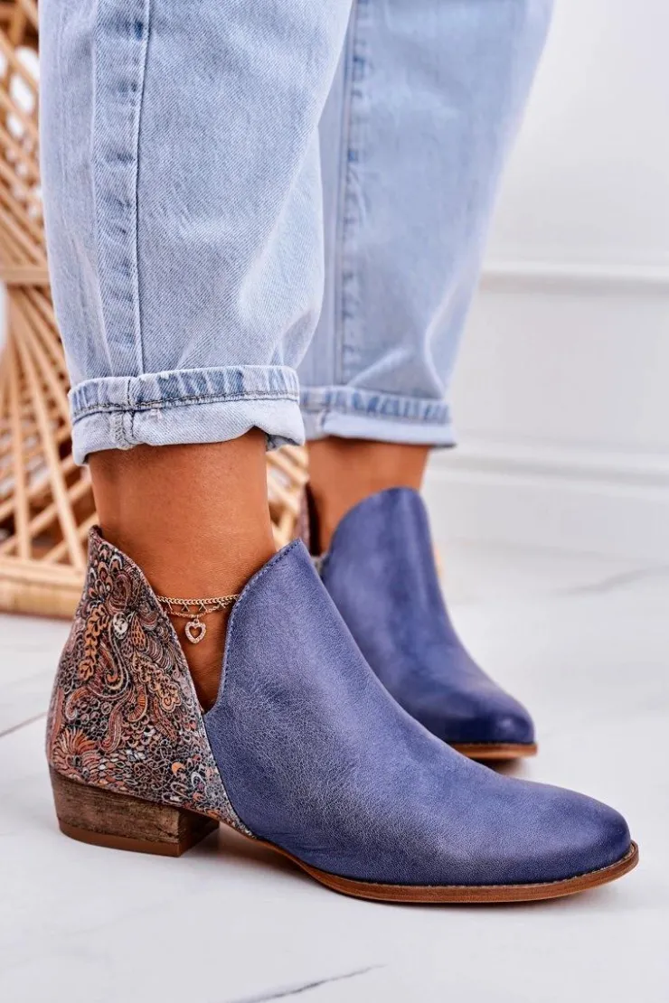 Hot Maciejka Damskie Skórzane Botki Granatowe 04091-27