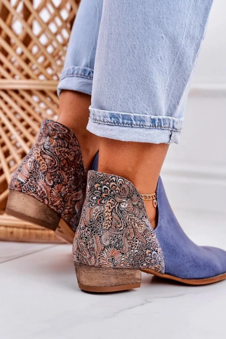 Hot Maciejka Damskie Skórzane Botki Granatowe 04091-27