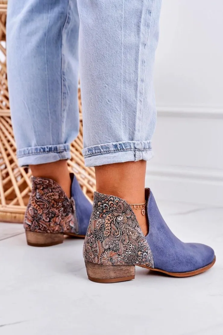 Hot Maciejka Damskie Skórzane Botki Granatowe 04091-27