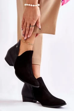 Damskie Maciejka Damskie Skórzane Botki Czarne Wzór Zwierzęcy 04091-62