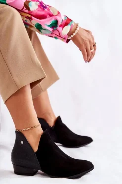 Damskie Maciejka Damskie Skórzane Botki Czarne Wzór Zwierzęcy 04091-62