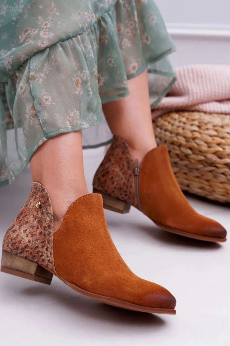 Damskie Maciejka Damskie Skórzane Botki Rude 04091-49