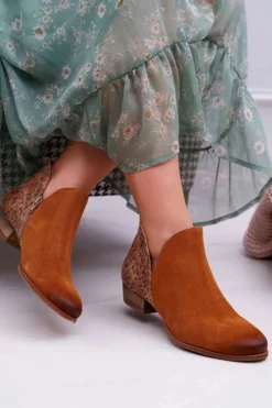 Damskie Maciejka Damskie Skórzane Botki Rude 04091-49