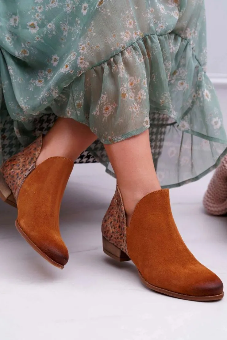 Damskie Maciejka Damskie Skórzane Botki Rude 04091-49