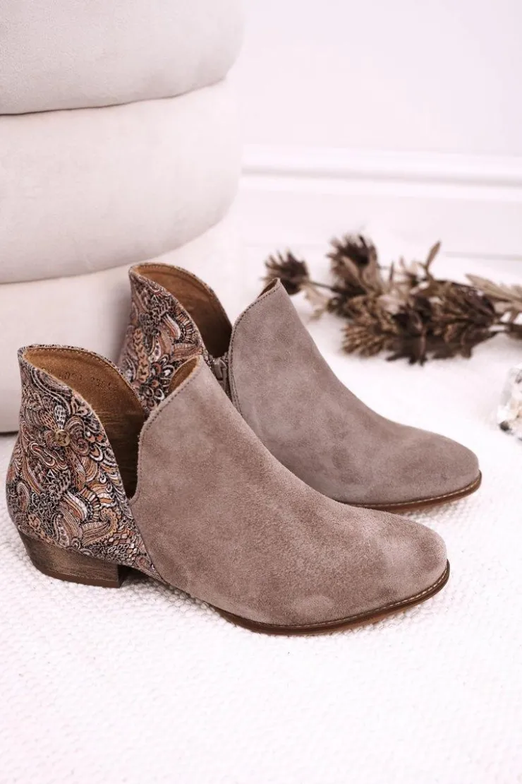 Maciejka Botki Wiosenne|Botki Maciejka*Damskie Skórzane Botki Beżowe 04091-04