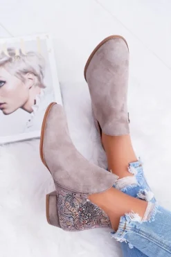 Maciejka Botki Wiosenne|Botki Maciejka*Damskie Skórzane Botki Beżowe 04091-04