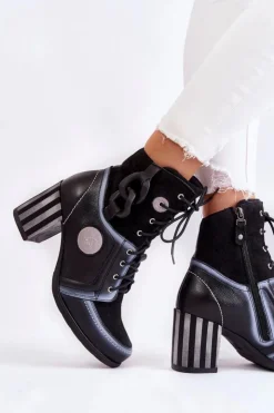 Outlet Maciejka Damskie Skórzane Botki 05599-01 Czarne