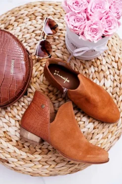 Damskie Maciejka Damskie Skórzane Botki Rude Wzór Zwierzęcy 04091-29