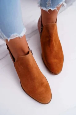 Damskie Maciejka Damskie Skórzane Botki Rude Wzór Zwierzęcy 04091-29