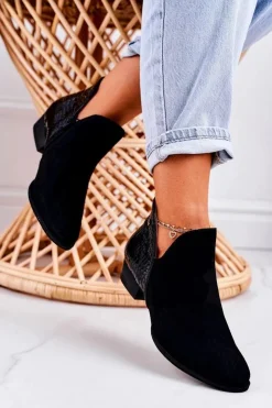 Sale Maciejka Damskie Skórzane Botki Lakierowane Czarne Wzór Zwierzęcy 04091-72