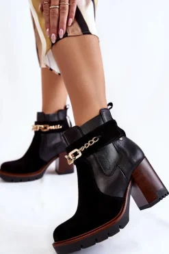 Maciejka Botki Ocieplane|Botki Maciejka*Damskie Skórzane Botki 05781-01 Czarne Czarny