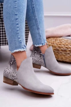 Maciejka Botki Wiosenne|Botki Maciejka*Damskie Skórzane Botki Szare 04091-03