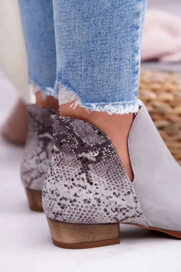 Maciejka Botki Wiosenne|Botki Maciejka*Damskie Skórzane Botki Szare 04091-03
