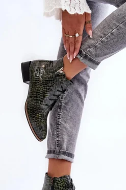 Maciejka Botki Maciejka|Botki Skórzane*Damskie Skórzane Botki 5743C-09 Zielone