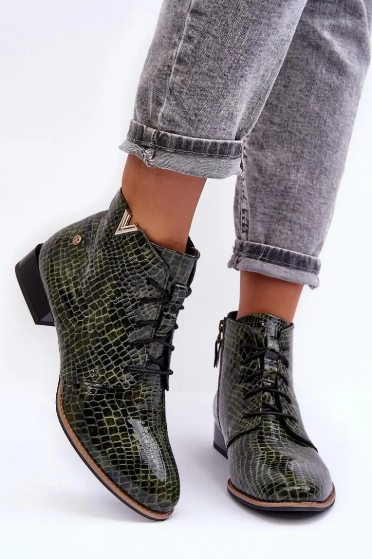 Maciejka Botki Maciejka|Botki Skórzane*Damskie Skórzane Botki 5743C-09 Zielone