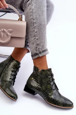 Maciejka Botki Maciejka|Botki Skórzane*Damskie Skórzane Botki 5743C-09 Zielone