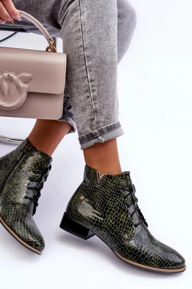 Maciejka Botki Maciejka|Botki Skórzane*Damskie Skórzane Botki 5743C-09 Zielone